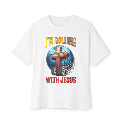 IM ROLLING WITH JESUS Oversized Tee Gold Font Print