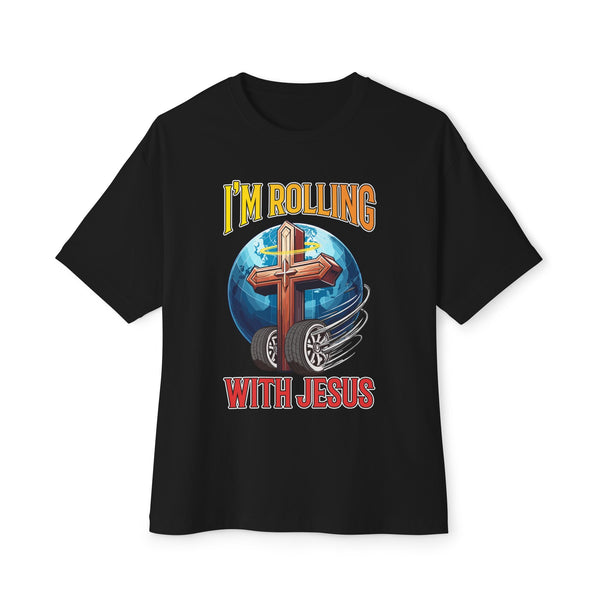 IM ROLLING WITH JESUS Oversized Tee Gold Font Print