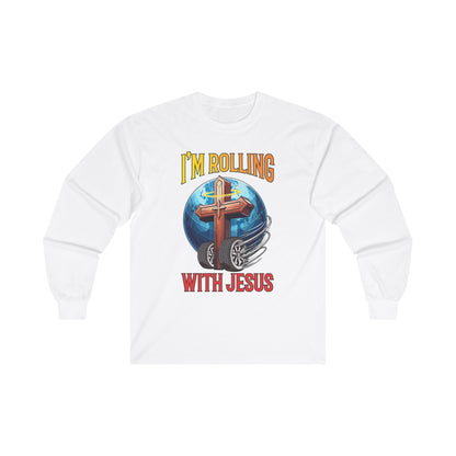 IM ROLLING WITH JESUS Ultra Cotton Long Sleeve Tee Gold Font Print