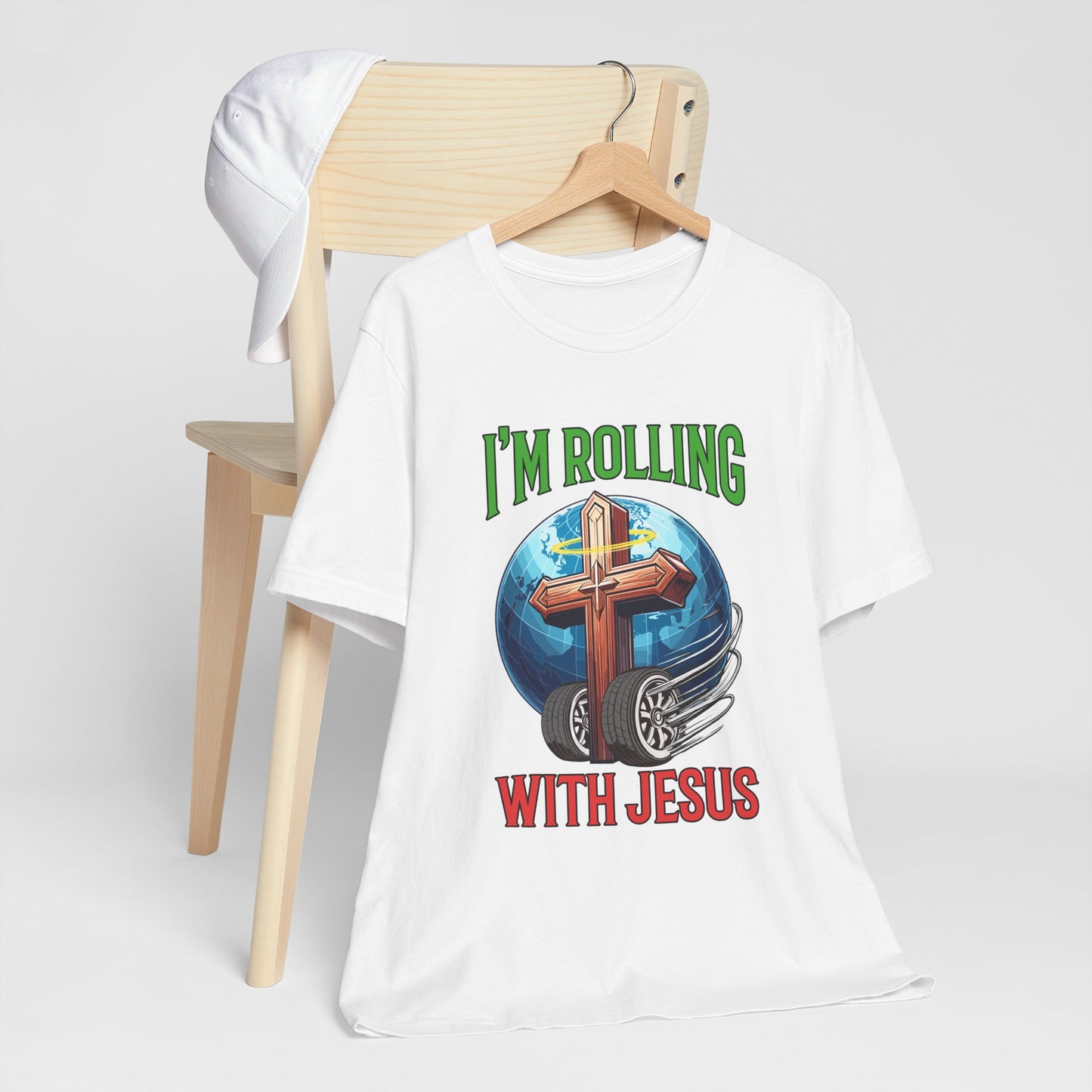 IM ROLLING WITH JESUS Regular Short Sleeve Tee Green Font Print