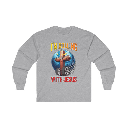 IM ROLLING WITH JESUS Ultra Cotton Long Sleeve Tee Gold Font Print