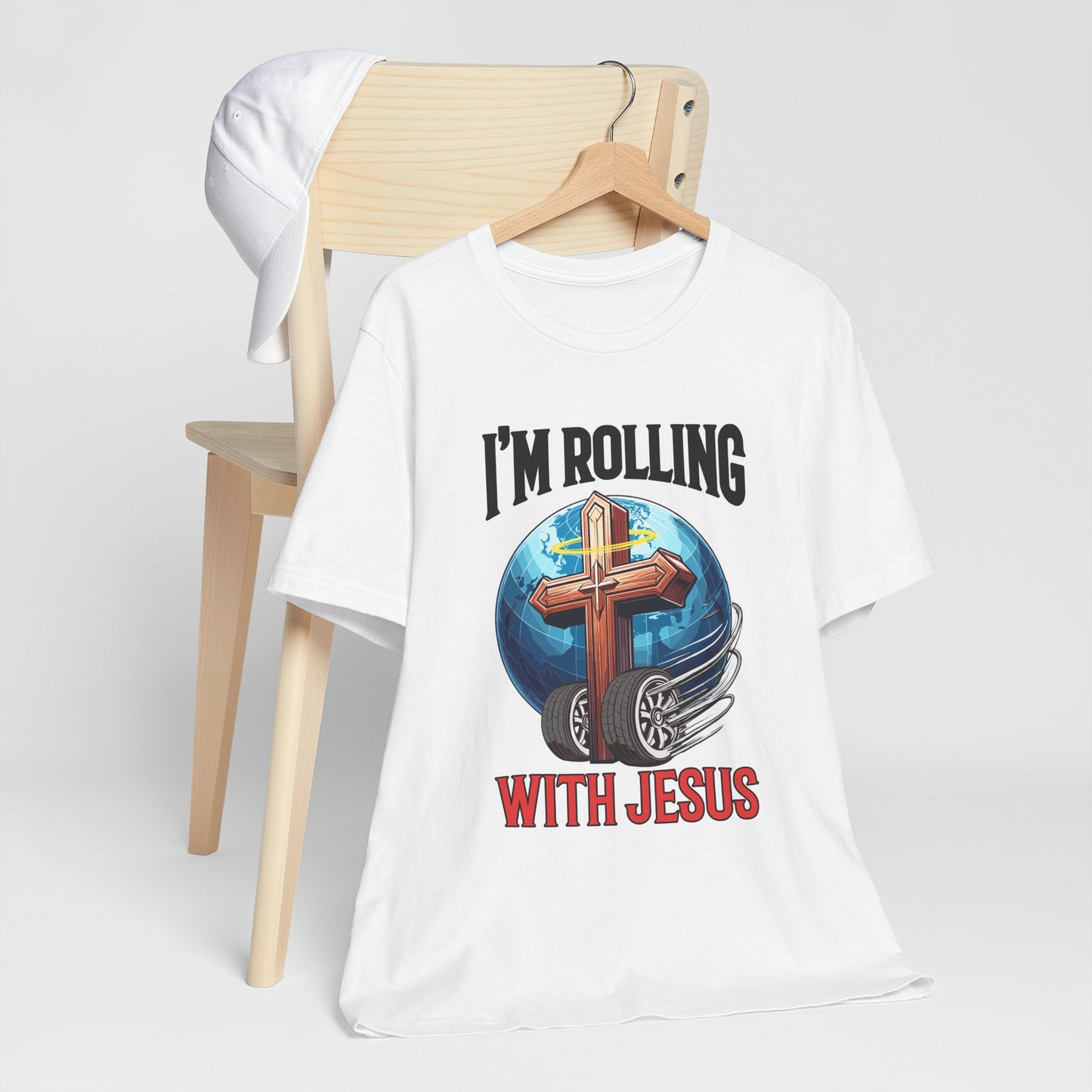 IM ROLLING WITH JESUS Regular Short Sleeve Tee Black Font Print