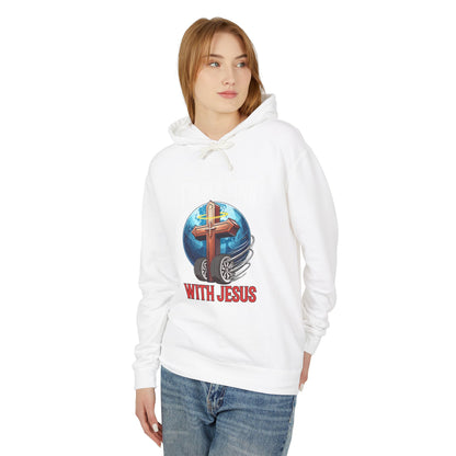 IM ROLLING WITH JESUS Lightweight Hooded Sweatshirt White Font Print