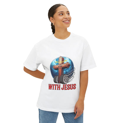 IM ROLLING WITH JESUS Oversized Tee White Font Print