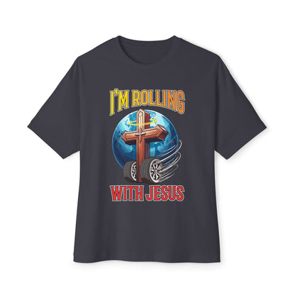 IM ROLLING WITH JESUS Oversized Tee Gold Font Print