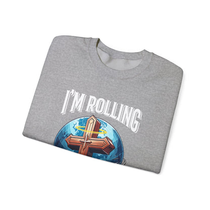 IM ROLLING WITH JESUS Heavy Blend™ Crewneck Sweatshirt White Font Print