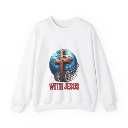 IM ROLLING WITH JESUS Heavy Blend™ Crewneck Sweatshirt White Font Print