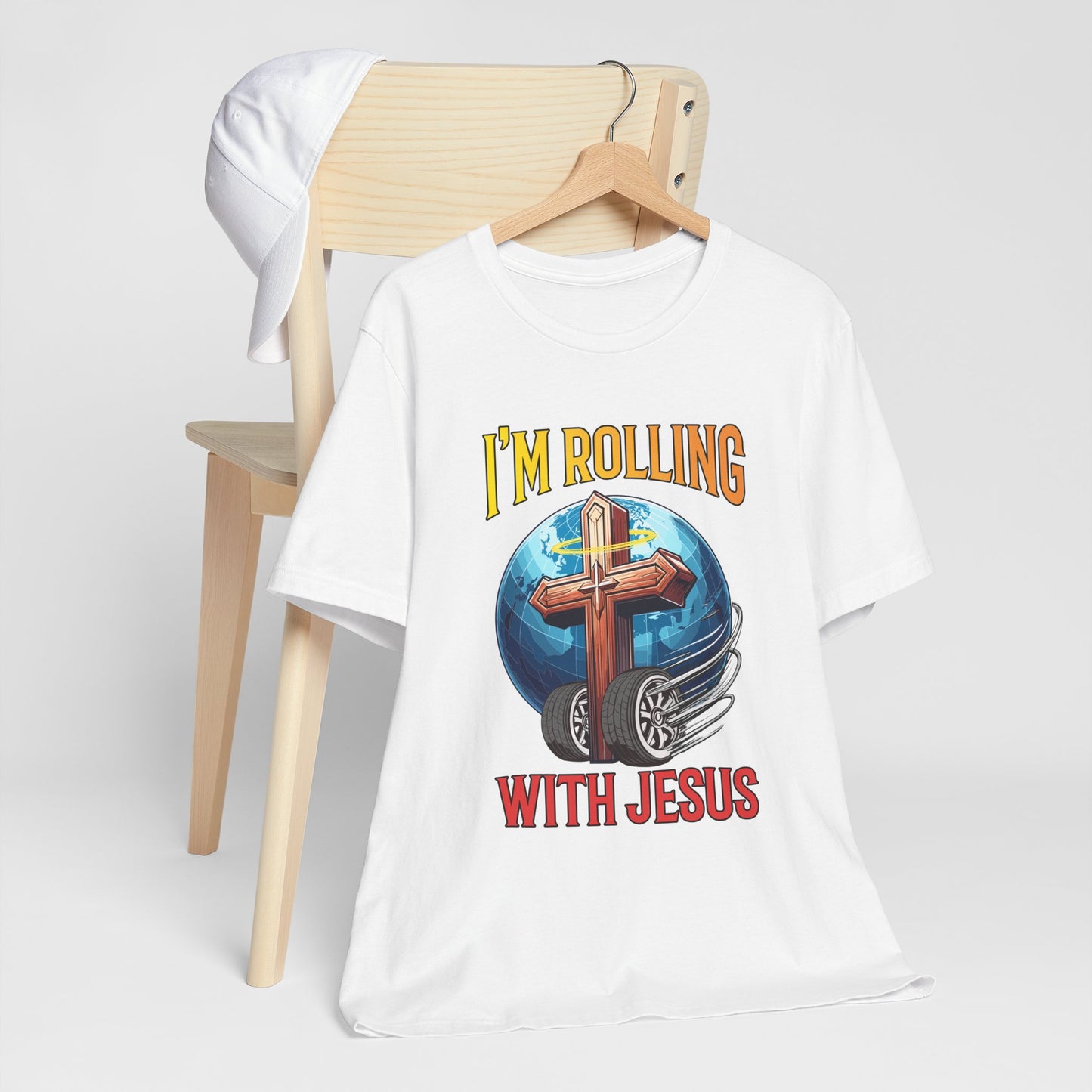 IM ROLLING WITH JESUS Regular Short Sleeve Tee Gold Font Print